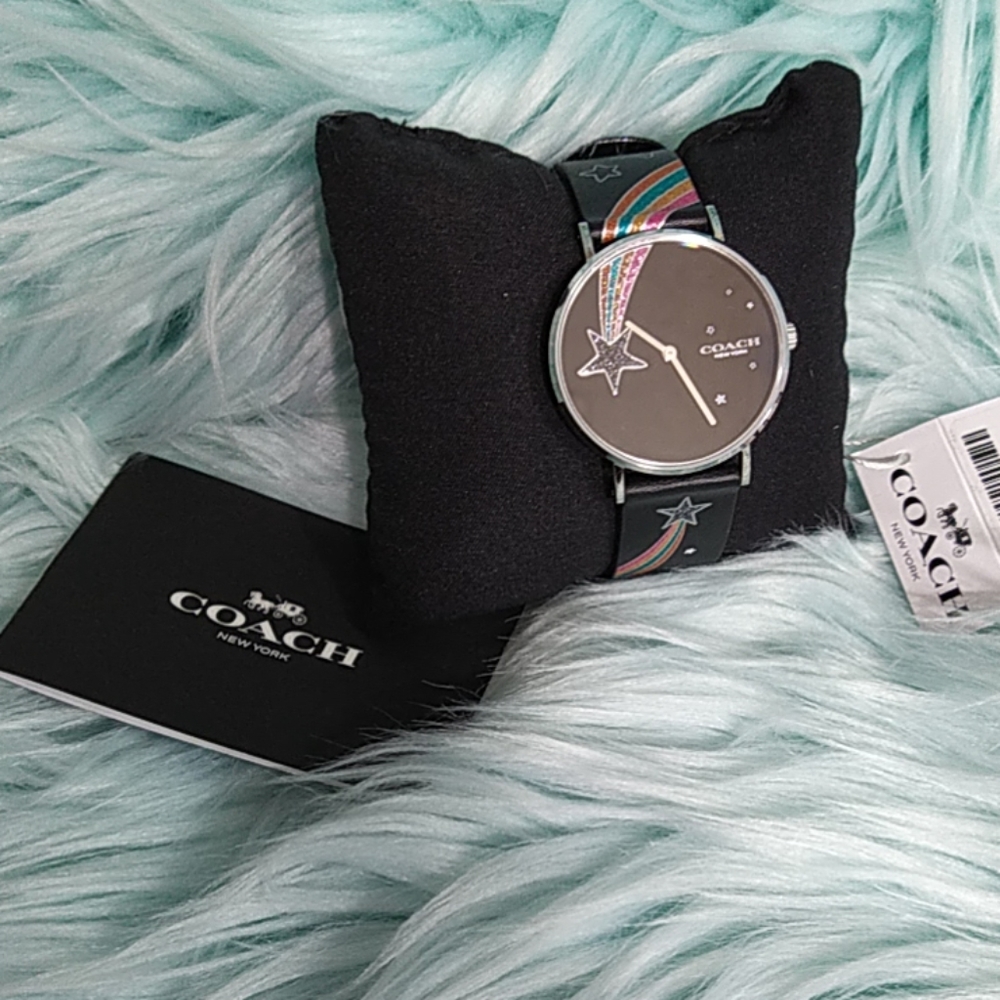 Women's Perry black leather strap watch, 36mm